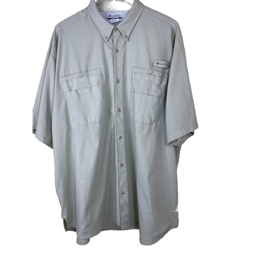 Columbia PFG Mens XXL 2XL Tan Vented Short Sleeve Button Up Fishing Shirt READ